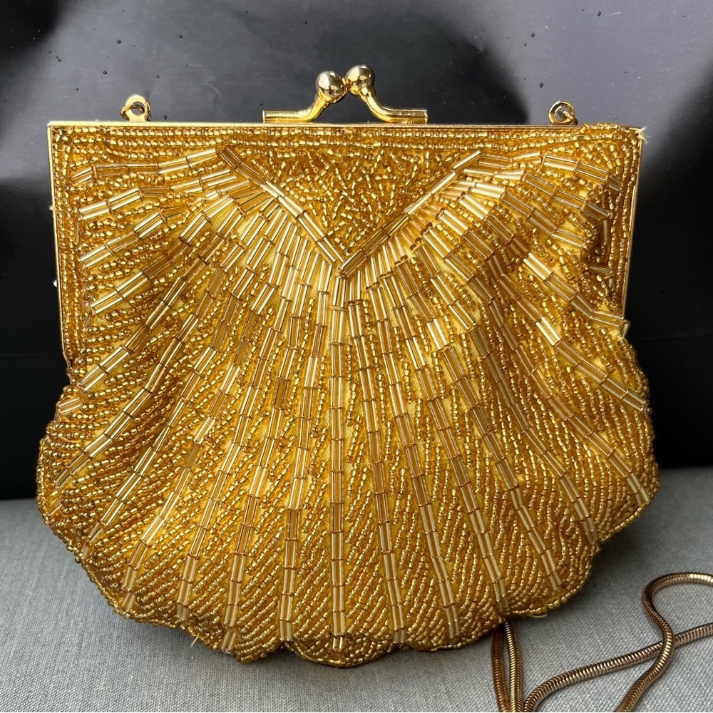 Vintage Gold Gatsby Beaded Cocktail Evening Purse Bag